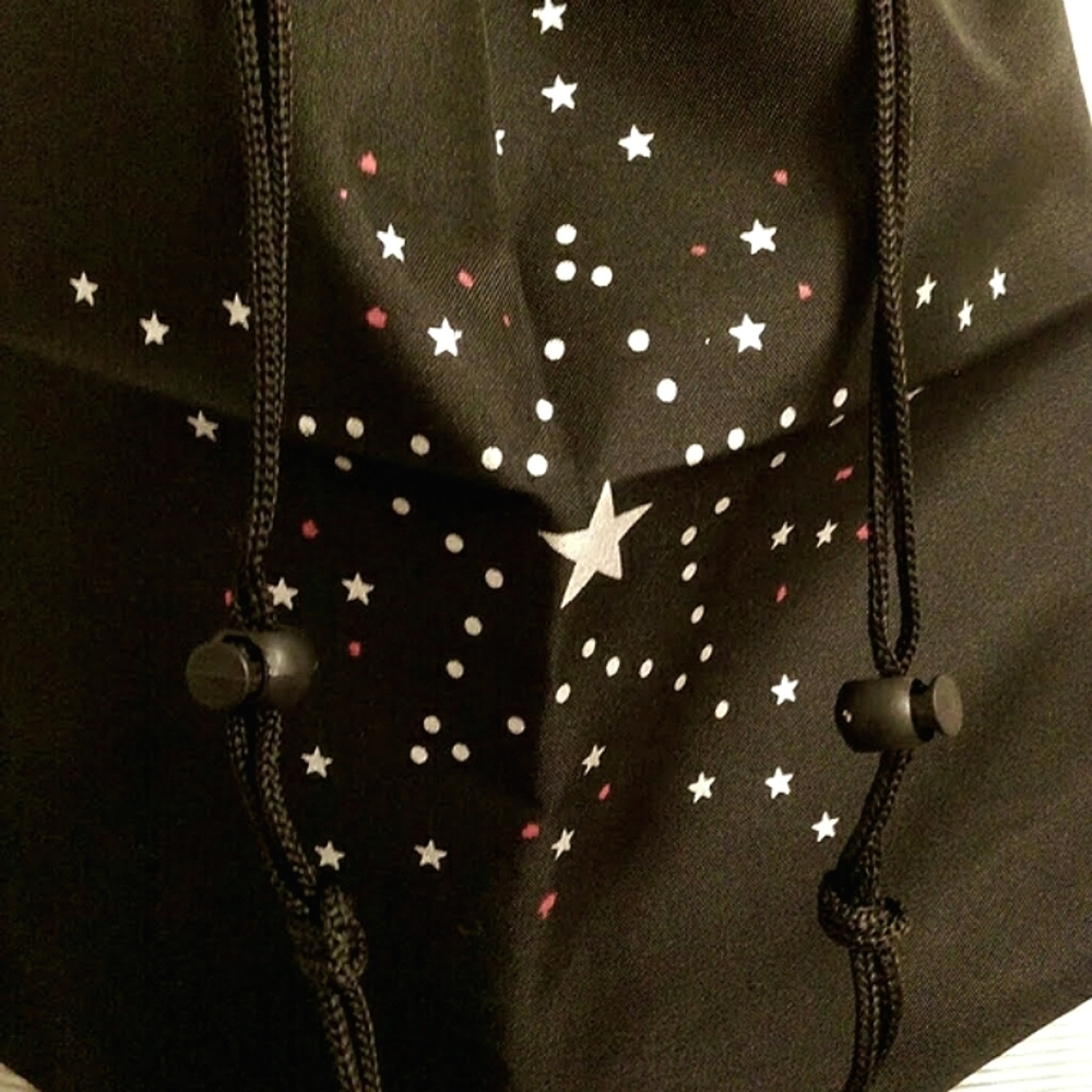 New Black Nylon Drawstring Backpack W/Stars - Picture 6 of 8